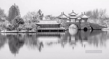 En blanco y negro Painting - Jardín chino en blanco y negro